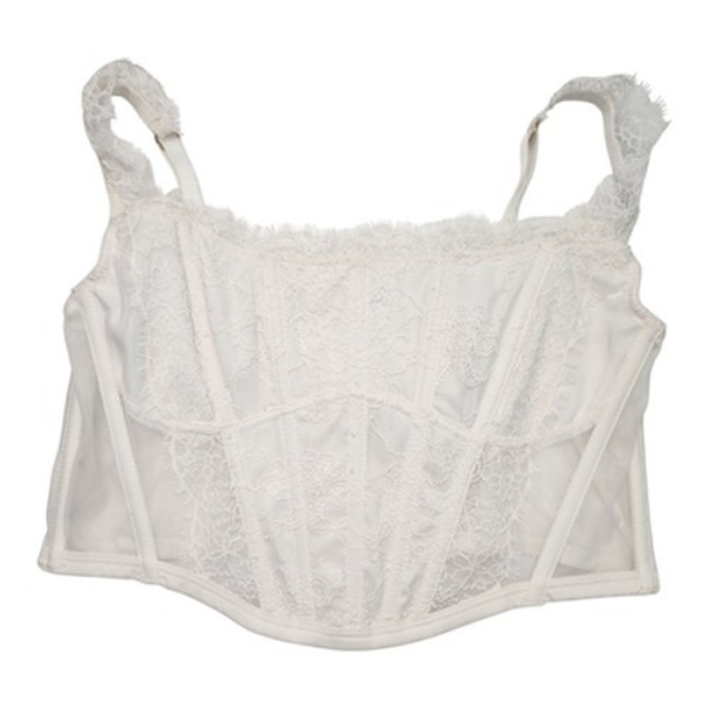 Victoria's Secret Corset Top White Lace Sheer Boned Strappy Lingerie M-DD